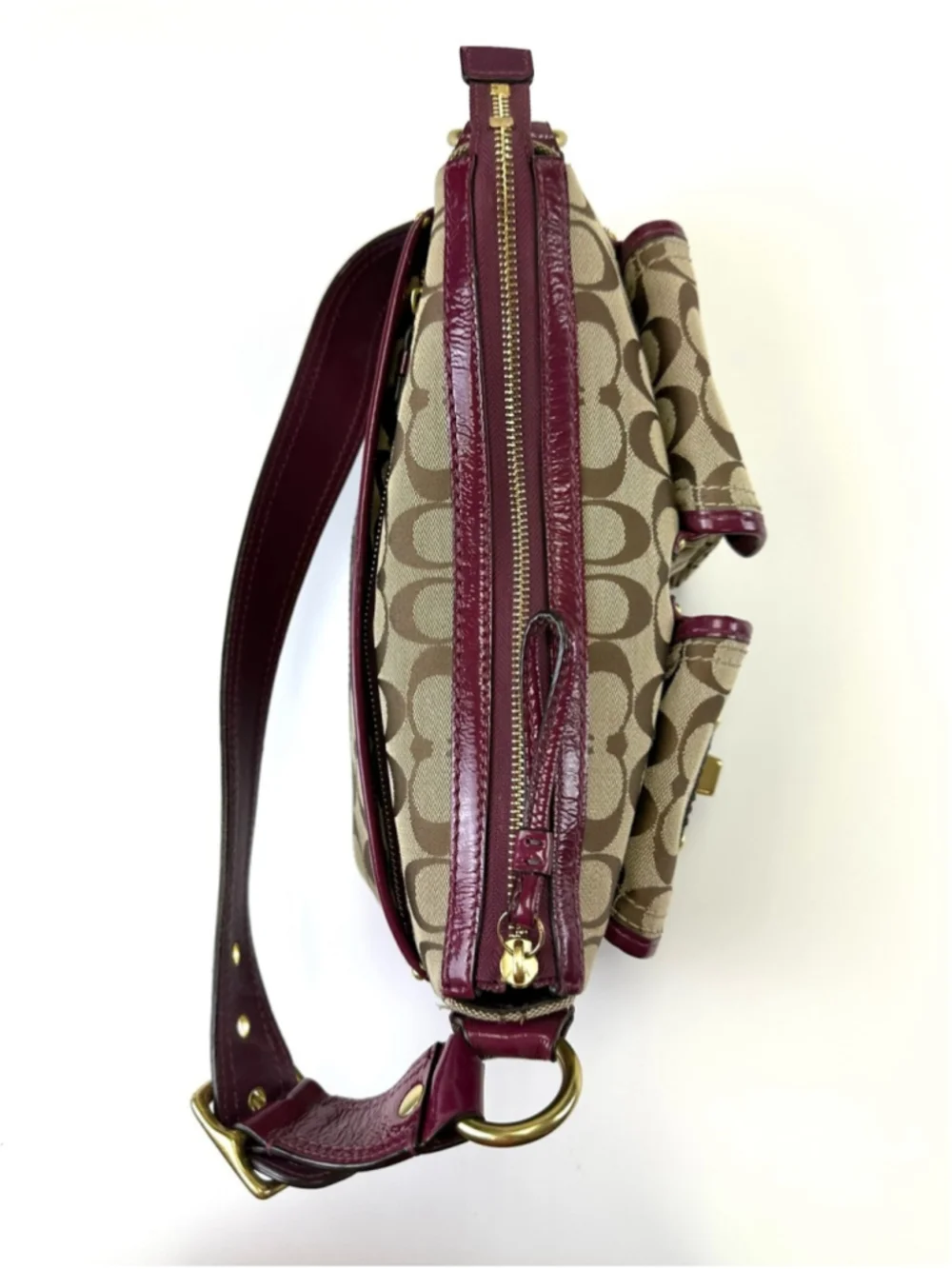 Coach 65th Anniversary Legacy Signature Double Turnlock Bag Plum G0826 F12869